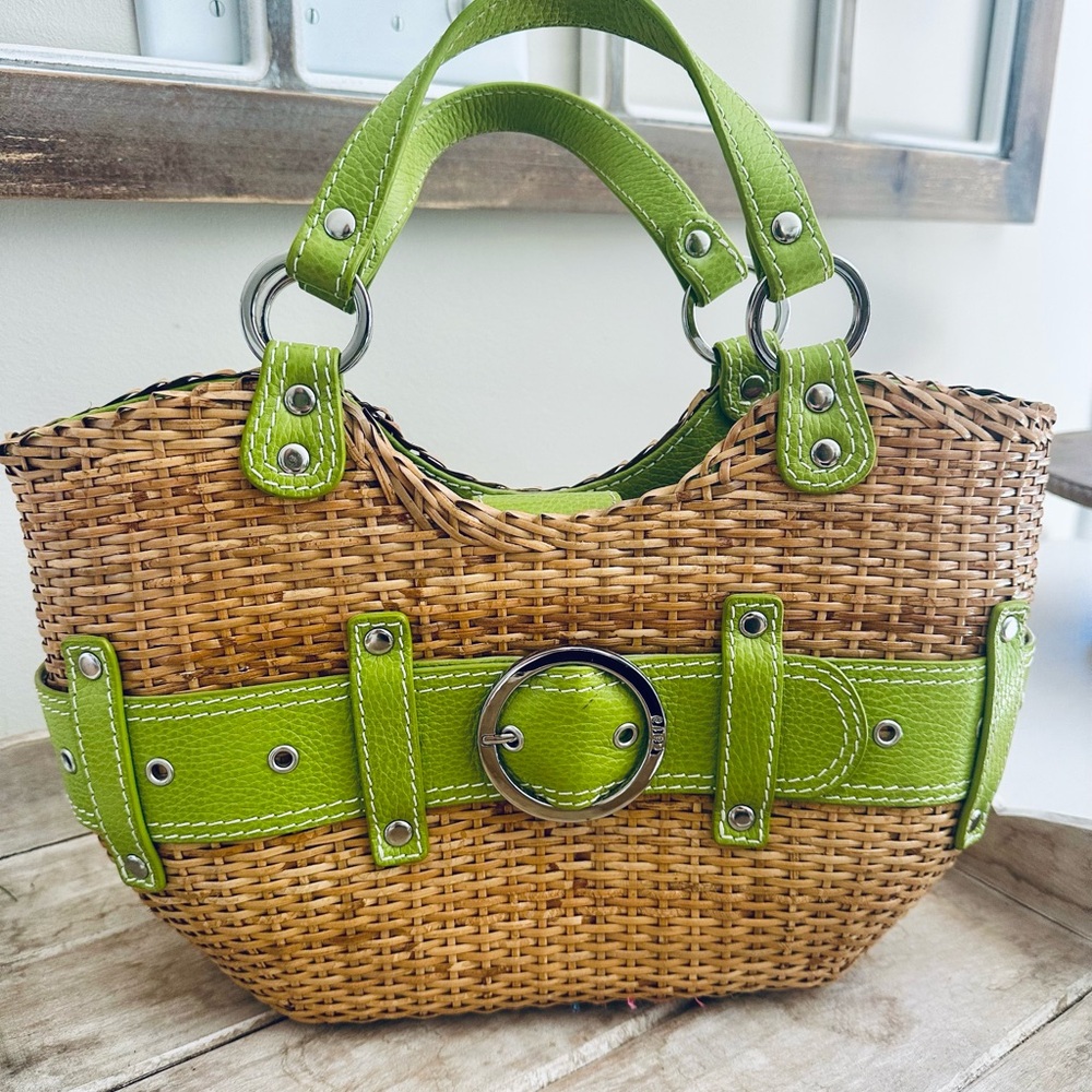 Rafé New York Leather Trim Bamboo Shoulder Straw Handbag